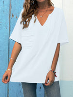 Women's T-Shirts Loose V-Neck Pocket Short Sleeve T-Shirt