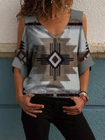 Women's T-Shirts Printed V-Neck Off-Shoulder Short Sleeve T-Shirt
