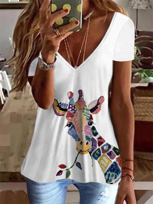 Women's T-Shirts Printed V-Neck Short Sleeve T-Shirt