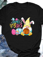 Women's T-Shirts Rabbit Hug Basketball Print Crew Neck Short Sleeve T-Shirt