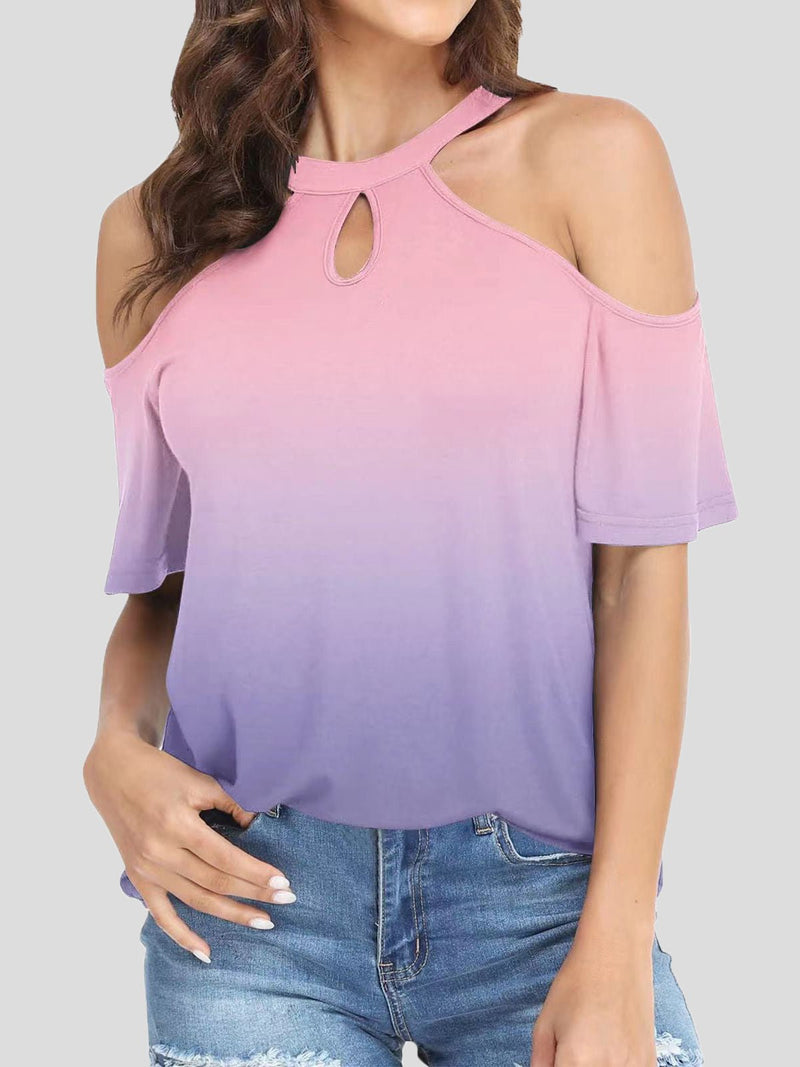 Women's T-Shirts Round Neck Off Shoulder Short Sleeve T-Shirt