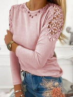 Women's T-Shirts Slim-Fit Lace Cutout Long Sleeve T-Shirt