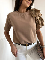 Women's T-Shirts Solid Simple Ruffle Short Sleeve T-Shirt