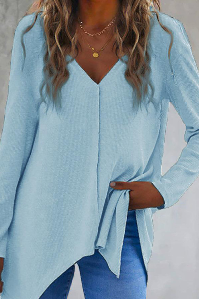 V Neck Irregular Long Sleeve T Shirt