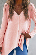 V Neck Irregular Long Sleeve T Shirt