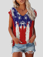 Women's T-Shirts V-Neck Star Stripe Print Short Sleeve T-Shirt