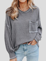 Women's T-Shirts Waffle Pocket Long Sleeve Casual T-Shirt
