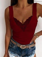 Women's Tank Tops Casual Lace V-Neck Sleeveless Tank Top