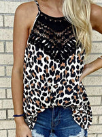 Women's Tank Tops Crew Neck Lace Leopard Tank Top