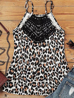 Women's Tank Tops Crew Neck Lace Leopard Tank Top