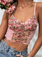 Women's Tank Tops Embroidered Flower Belted Tank Top