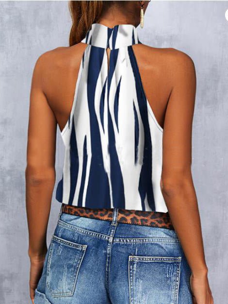 Women's Tank Tops Loose Halterneck Striped Sleeveless Tank Tops