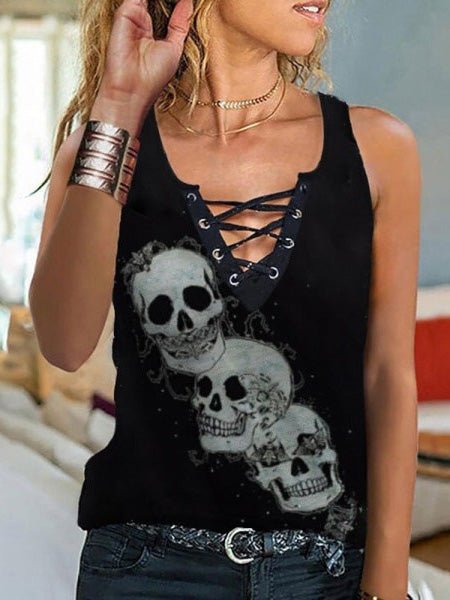 Women's Tank Tops Skull Print V-Neck Sleeveless Tank Top