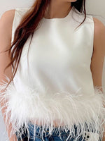 Women's Tank Tops Zip Sleeveless Panel Feather Tank Top