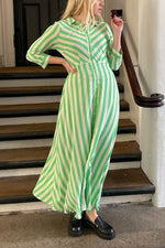 Stripe Long Sleeve Button Maxi Shirt Dress